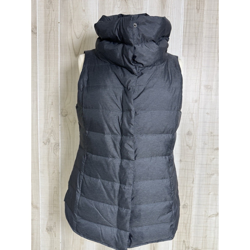 Eileen Fisher High Collar Goose Down Puffer Vest Womens Medium Gray Full Zip
